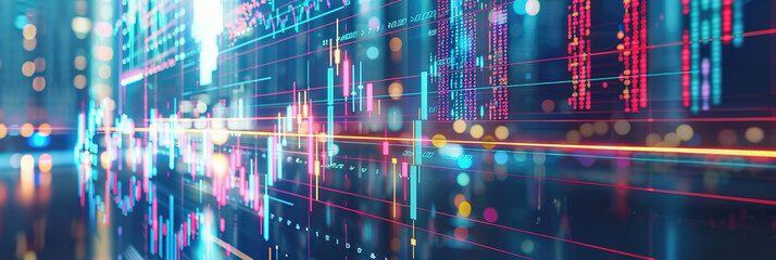 Fototapeta premium Graph, chart and hologram of stock market, financial management and investment profit tracking.