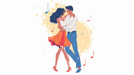 Young couple dancing in white background Vector illustration