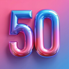 3d number "50" on gradient background in pink and blue colors
