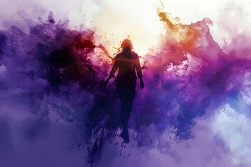 Fototapeta premium Harnessing the Transformative Power of Ascension:A Watercolor Journey into the Depths of the Soul