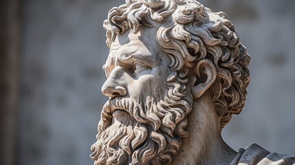 Naklejka premium Detailed stone sculpture with intricate facial features
