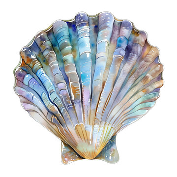 Pearl seashell watercolor clipart illustration on transparent background