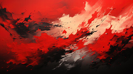 Contemporary Art of Red and Black Color Splatter Oil Paint on White Canvas