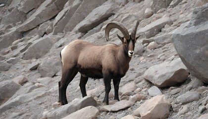 An Ibex With Its Fur Blending Into The Rocky Terra - obrazy, fototapety, plakaty
