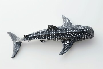 Whale shark, 3D rendering, simple white backdrop, top view, detailed patterning, clear daylight simulation