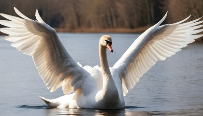 A swan with its wings spread wide  showing off its impressive wingspan   (3) - obrazy, fototapety, plakaty