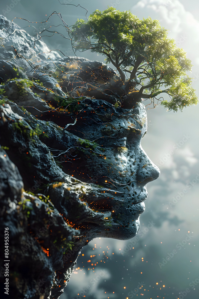 Sticker Mystical Spiritual Transformation through Interconnected Nature in Cinematic Photographic 3D Render