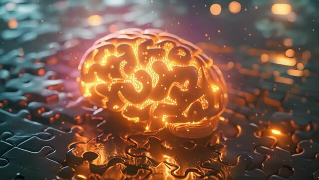 A brainshaped puzzle with pieces connecting and lighting up symbolizing the improved problemsolving abilities that microdosing can provide. .