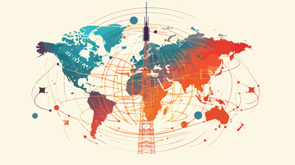 Global grid map with antenna icon in color section si