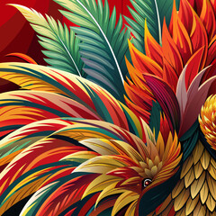 Exotic bird feathers in close-up for texture backgrounds.