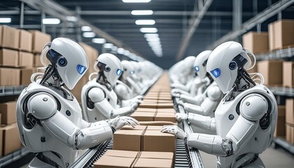 Fototapeta premium AIロボット自動化の進化 - 工場から物流まで、生産性革命の鍵を掴む