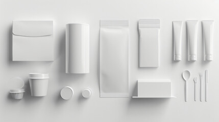 Set of blank items for branding on white background