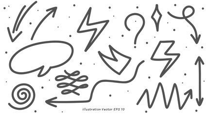 Massage talk hand drawing, Set of hand drawn elements doodle comics isolated on white background. Speech bubbles with the words ,Vector illustration EPS 10