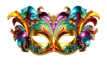 a Flamboyant Mardi Gras Masks bright colors, Isolated on transparent PNG background, Generative ai