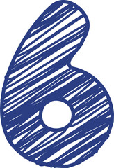 Playful hand-drawn marker scribble sketches of numbers for kids. Vector illustration. Number six.