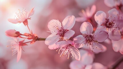 Soft pink cherry blossoms on a blurred background