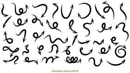 Set arrows pointing in different directions handwritten calligraphy isolated on white background , Flat Modern design, illustration Vector EPS 10