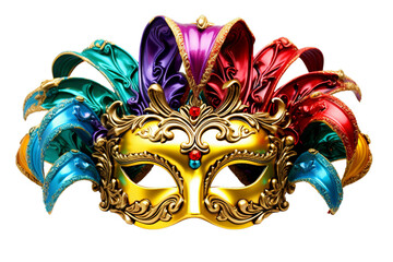 a Flamboyant Mardi Gras Masks bright colors, Isolated on transparent PNG background, Generative ai