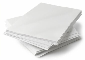 Blank White Paper Stack on White Background Office Supplies Concept