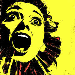 Colorful Old-Fashion Pop Art of a Woman Screaming Close-up