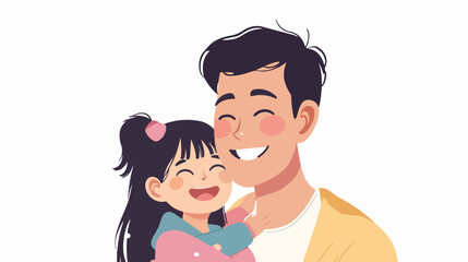 Happy Asian man and his little daughter on white background