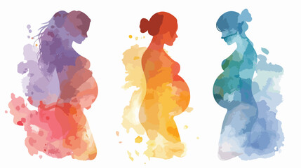 Watercolor painted silhouette of side view pregnancy