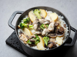 Oyster and vegetable nutritious cauldron rice	