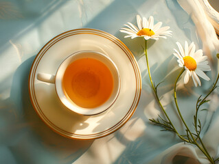 Sunny Morning Tea with Fresh Daisies.