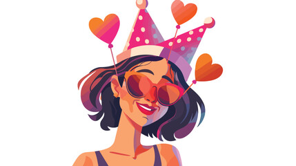 Happy mature woman in party hat and with heart-shap