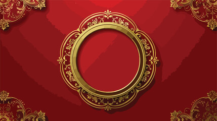 Happy new year in ornament gold frame on red background