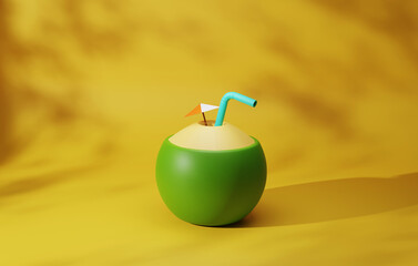 3D Coconut Water for Refreshing Summer Vibes. 3D Render