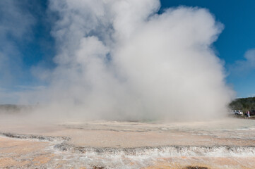 Eruption of the Great Fountain Geyser in Yellowstone National park.