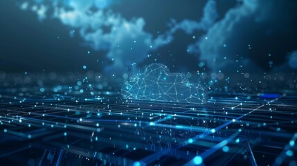 Obraz premium Cloud computing concept background. Digital data processing in the virtual cloud abstract background