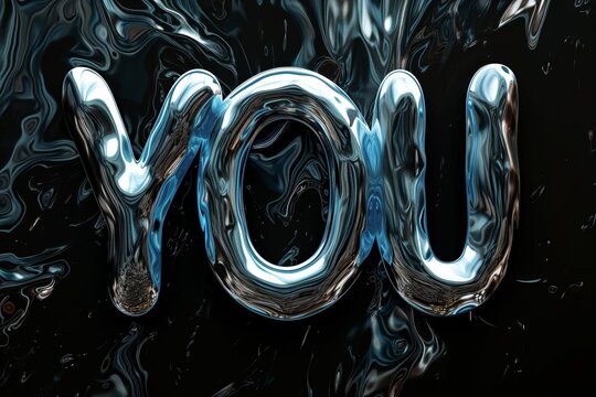 The word you on a black background with water droplets