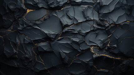 Fototapeta premium Seamless Painted Black Color With Gold Veins Rough Rock Stone Texture Background