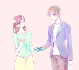 プレゼントをする男性と受け取る女性　母の日　誕生日