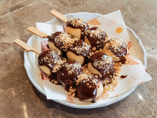 Toast plate topped with chocolate.