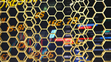 The gold hexagon or beehive pattern on Business Background for sci or medical concept 3d rendering.