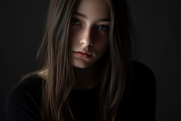 Naklejka premium Natural and genuine beauty of a teenage girl in a relaxed pose