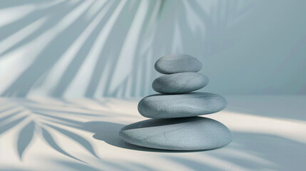 Stacked spa stones on light background