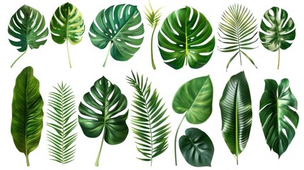 Fototapeta premium Collection of tropical leaves foliage plant in green color with space clean isolated background