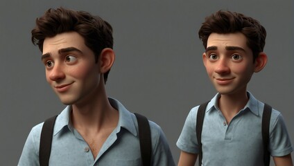 3d render. Cartoon character young man