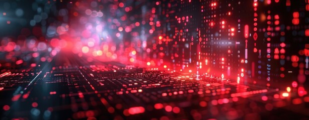 Obraz premium Digital binary code matrix background, a scientific technology data binary code network conveying connectivity, complexity and data flood of modern digital age