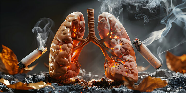 A smokers lungs are spoiled sick from the tobacco smoke of cigarettes The harm of smoking banner. 
