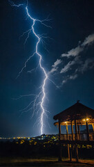 Azure lightning flashes against the night, creating a captivating display of color and energy.