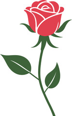Vector illustration of a single rose with leaves and a stem on a white background