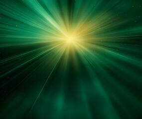 Ausbruch aus gr&uuml;nem Licht, abstrakte sch&ouml;ne Lichtstrahlen auf dunkelgr&uuml;nem Hintergrund, goldgr&uuml;n funkelnder Hintergrund mit Kopierraum