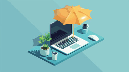 Laptop computer with parasol isometric Vector stylee vector