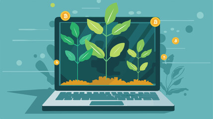 Laptop with plant of bitcoins icon Vector stylee vector