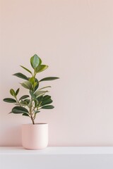 Cosy Minimal House Plants Boho House Plant in Stonewear Rustic Pot | Modern Minimalist Aesthetic Trending | Neutral Tones with White Background | Clear Space for Text 